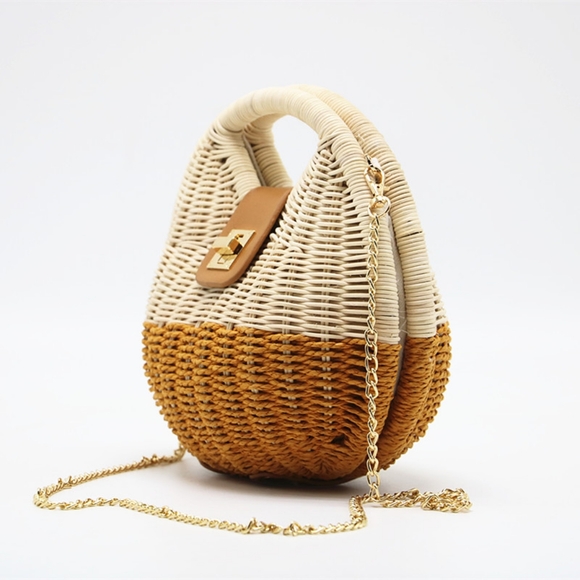 Zara Woven Crossbody Bag in Tan and Cream - Picture 1 of 6